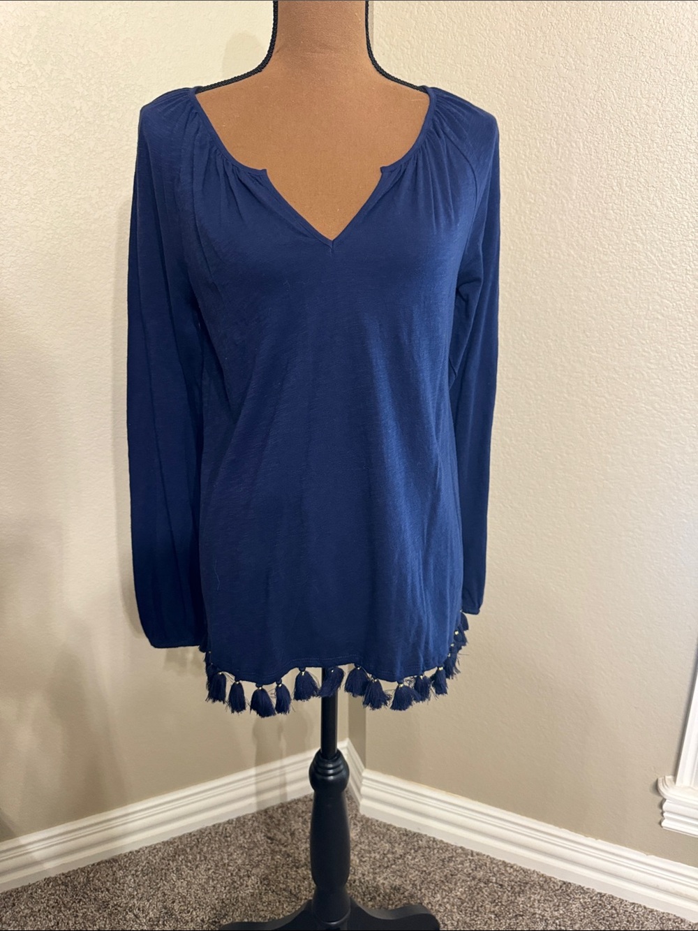 Lilly Pulitzer Deep Navy Tassel-Hem Long Sleeve Top